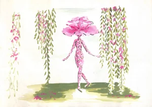 Lanvin Paris Pink and Green Floral Lady Two-Sided C1950s Artwork