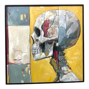 Vintage Boho Original Skull Oil Painting on Board