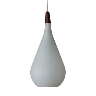 Mid-Century Modern Danish Hanging Lamp in Opal Glass and Teak, 1960s For Sale