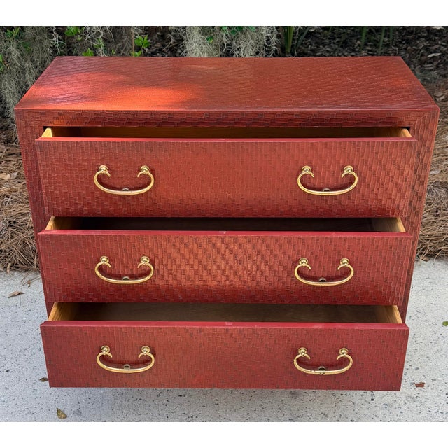 1980s Baker Furniture Asian Ming Style Grasscloth Chest For Sale - Image 11 of 13