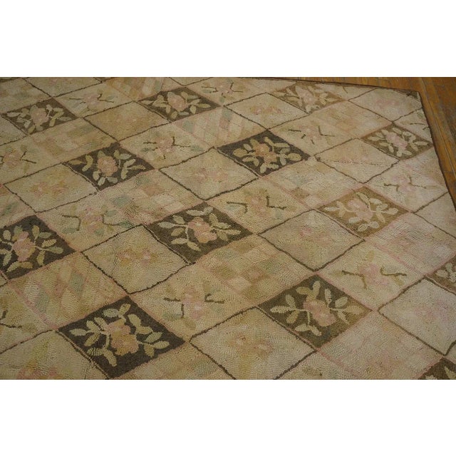 1930s Beige Cream Trellis-Lattice Folk Art Antique American Hooked Small Rug For Sale - Image 11 of 15