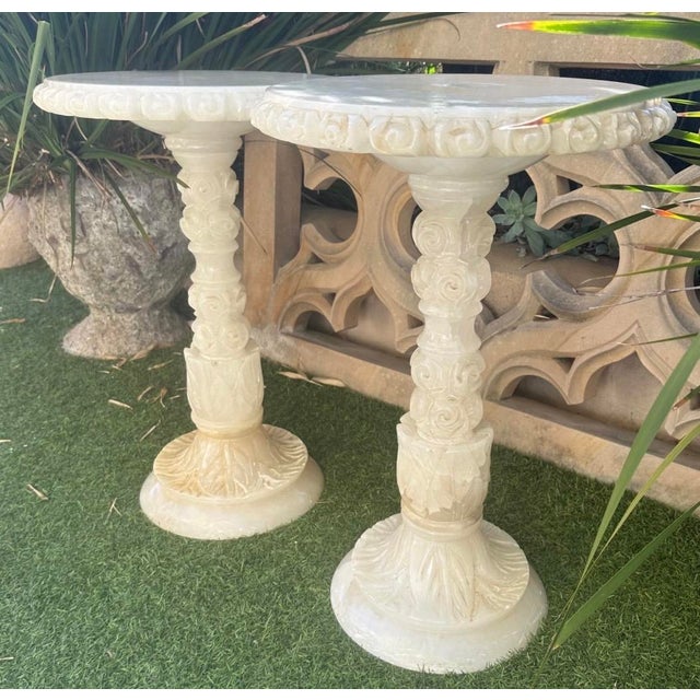 Pair of 1930s Italian Carved Alabaster Guéridon Side Tables For Sale - Image 12 of 18