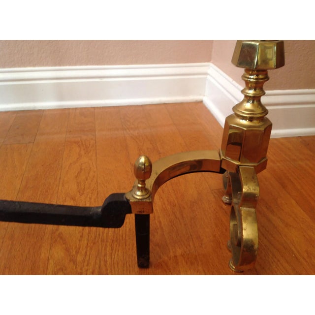 Metal 20th Century Traditional Brass Fireplace Andirons - a Pair For Sale - Image 7 of 12