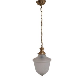Vintage Brass Ceiling Lamp with Drop-Shaped Patterned Frosted Glass Shade, 1980s For Sale