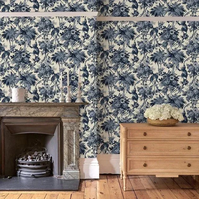 Not Yet Made - Made To Order Monkey Puzzle Indigo Wallpaper For Sale - Image 5 of 7