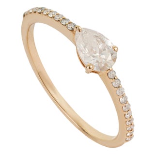 Pear-Shaped Natural Diamond Engagement Ring Size 7 in 14k Yellow Gold For Sale
