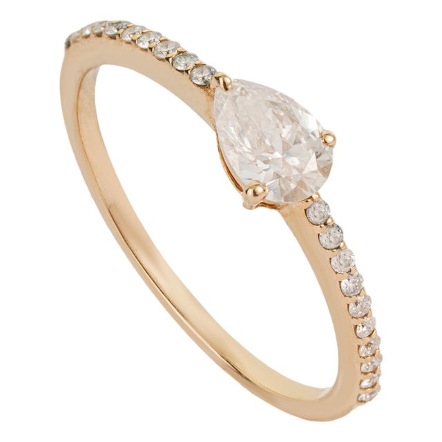 Pear-Shaped Natural Diamond Engagement Ring Size 7 in 14k Yellow Gold For Sale