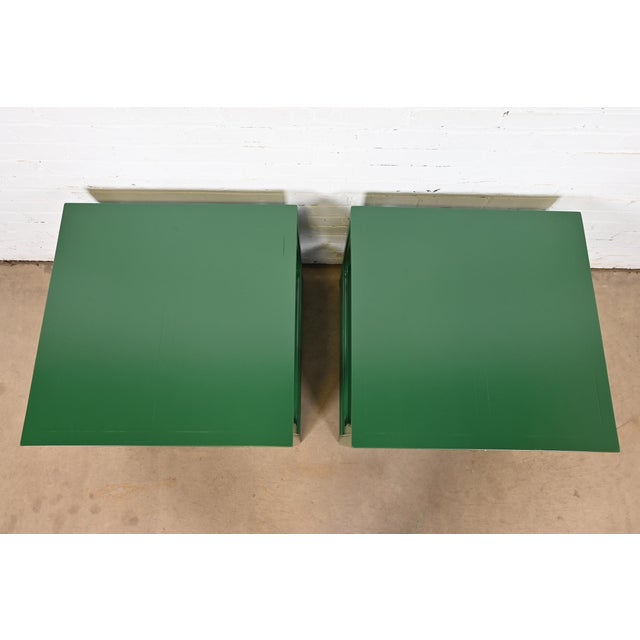 Michael Taylor for Baker Far East Collection Green Lacquered Nightstands or End Tables, Newly Refinished For Sale - Image 9 of 12