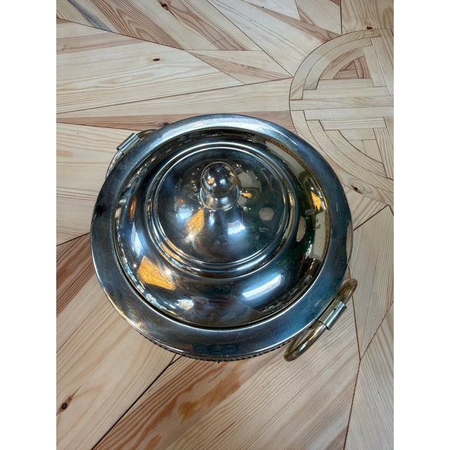 Modern Vintage Silver-Plated Woven Metal Ice Bucket With Lid For Sale - Image 3 of 9