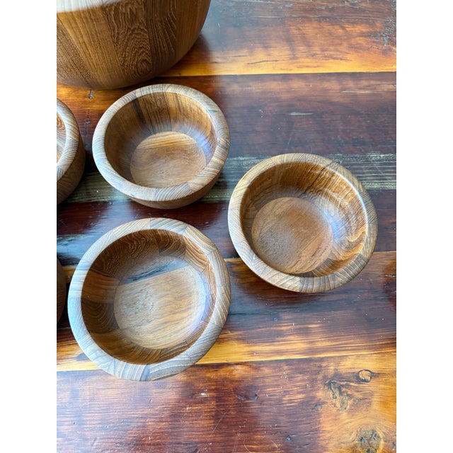 Wood Vintage Dansk Jens Harald Quistgaard Ihq Teak Salad Centerpiece Bowl and Six Serving Bowls - Set of 7 For Sale - Image 7 of 15