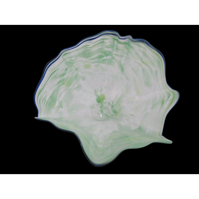 Large Seaform Blue Green Ruffled Pilchuck Studio Hand Blown Art Glass Bowl For Sale - Image 4 of 13