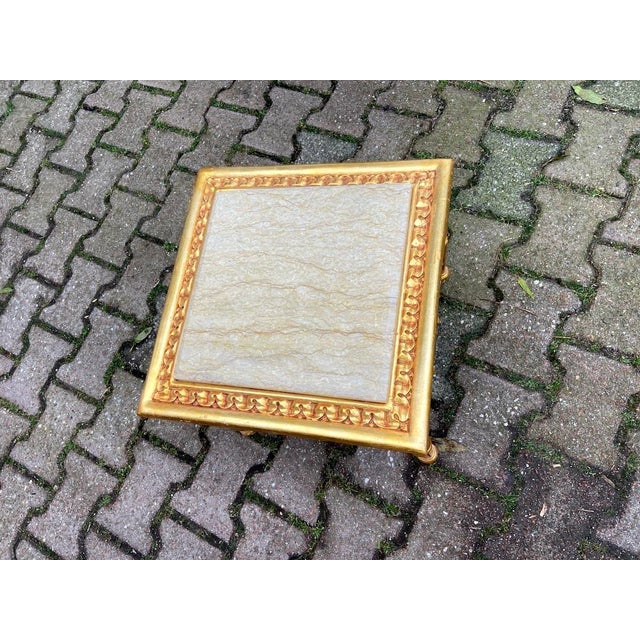 Late 20thC French Louis XVI Gilded Beech Marble Nesting Tables Pair For Sale - Image 17 of 18