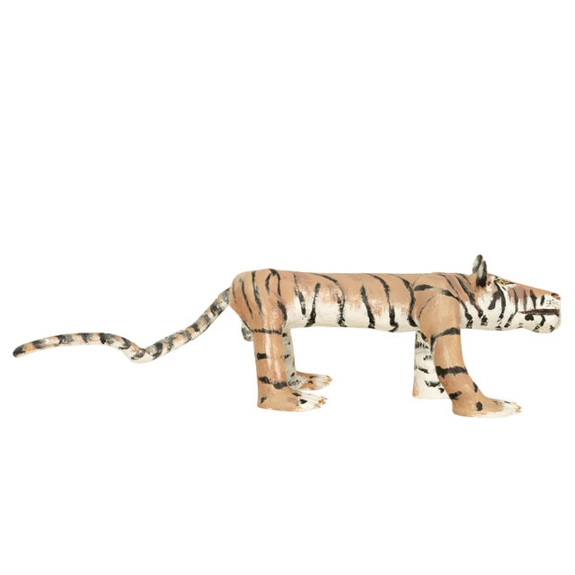 1980s African American Folk Art Hand-Carved Wooden Hand-Painted Tiger Sculpture by Isaac Smith, 1980 For Sale - Image 5 of 17