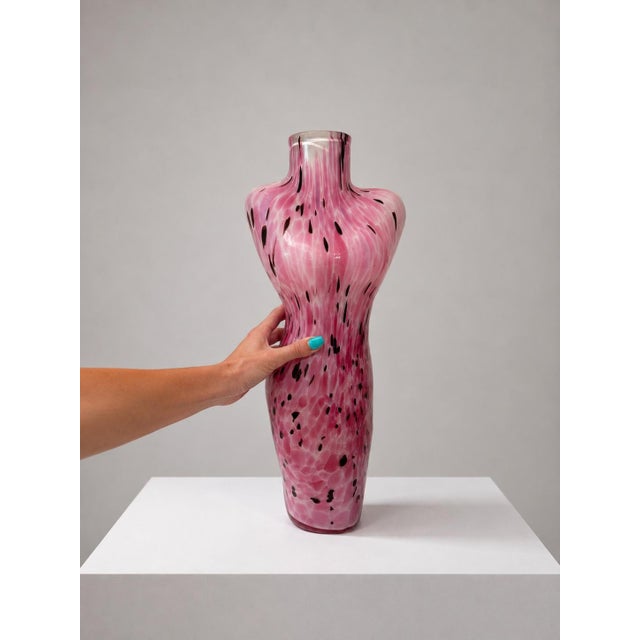 Mid-Century Modern Vintage Pink Murano-Style Art Glass Female Torso Vase For Sale - Image 3 of 6