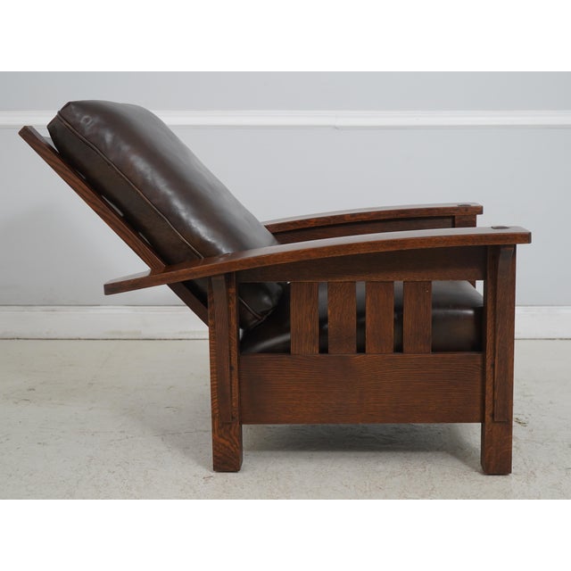 Stickley Stickley Mission Oak Leather Morris Chair & Ottoman For Sale - Image 4 of 18