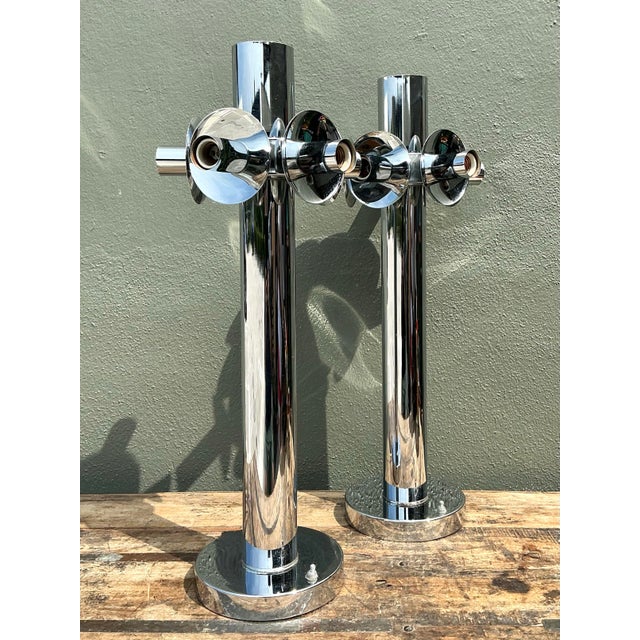 Vintage Polished Chrome Lamps After Sonneman - A Pair For Sale - Image 10 of 12