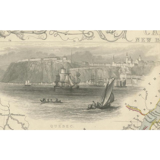Decorative Map of Eastern Canada and New Brunswick with Historic Vignettes, 1850s For Sale - Image 5 of 6