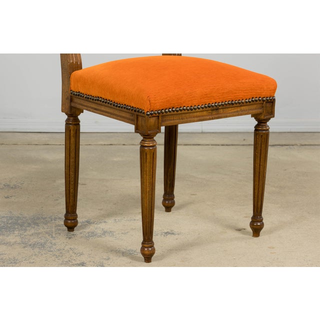 French Louis XVI Style Maple Dining Chairs in Orange Chenille - Set of 8 For Sale - Image 16 of 18