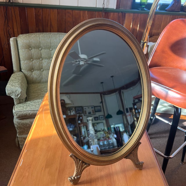 Art Deco 1920s Art Deco Gilded Gold Footed Vanity Mirror For Sale - Image 3 of 9