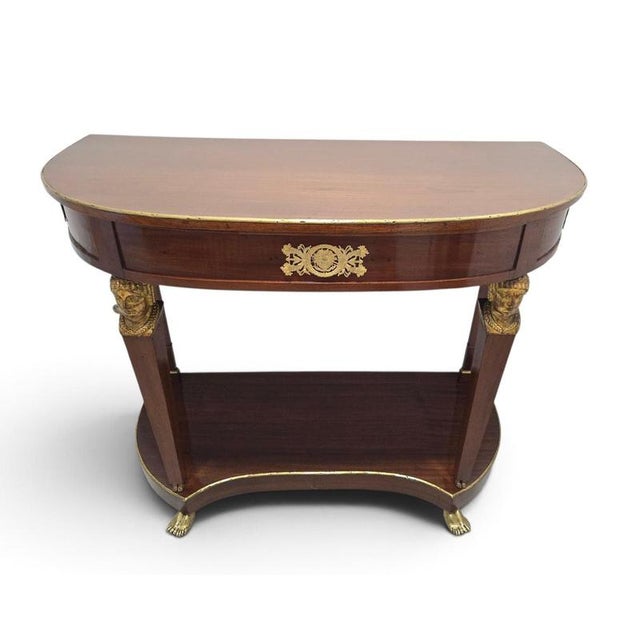 French Empire Demi-Lune Console Table with Gilt Bronze and Gilt Caryatids, 1810s For Sale - Image 16 of 17