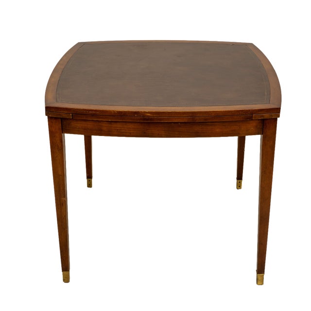 Vintage Old Colony Beacon Hill Walnut & Leather Games Table W/ Hidden Drink Holders For Sale - Image 9 of 14