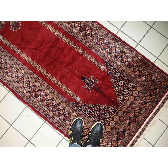 Burgundy 1960s Handmade Vintage Pakistani Lahore Prayer Rug 3' X 5.8' For Sale - Image 8 of 10