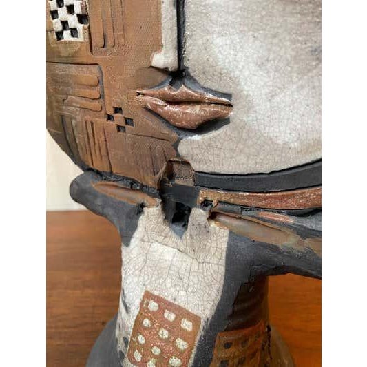 Doug Delind Raku-Fired Ceramic 2 sided face Sculpture. Signed on side of base. In nice original condition! Face shows some...