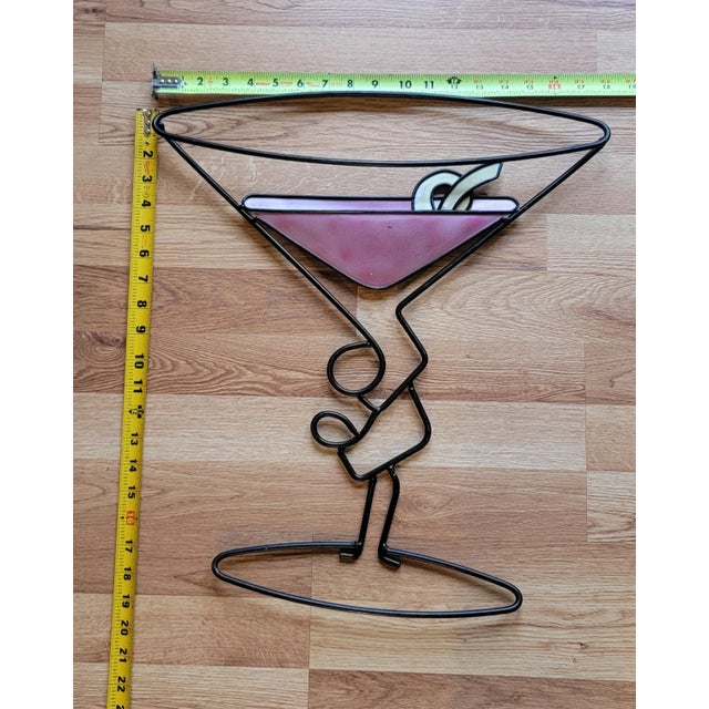 Vintage Hanging Metal Wall Art Sculptured Martini Glasses Bar Decor For Sale - Image 9 of 18