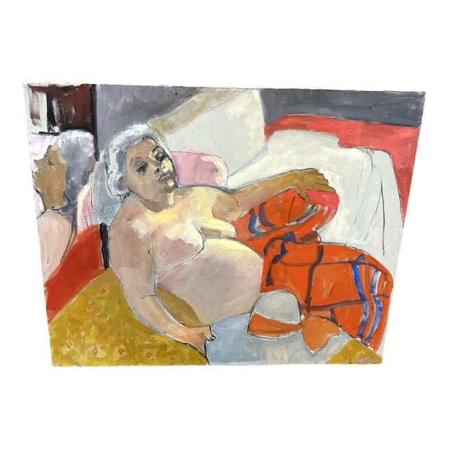 Sally Turner Original Lounging Nude Acrylic on Canvas Painting For Sale