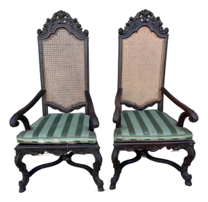 Antique Pair of Flemish Heavily Carved Ebonized Armchairs, Circa Mid-19th Century