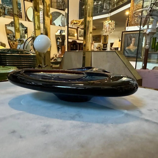 Glass 1980s Modernist Blue and Brown Murano Glass Triangular Ashtray For Sale - Image 7 of 11