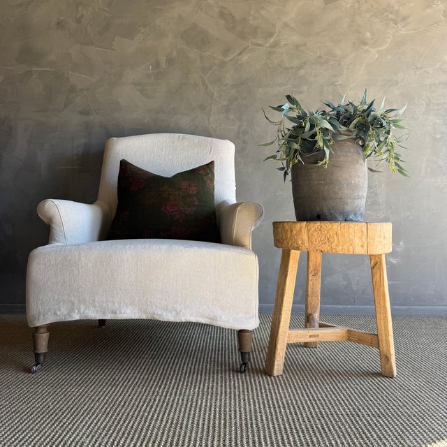 This solid stump slice was turned into a side table or stool. The solid thick top has a beautiful movement with unique...