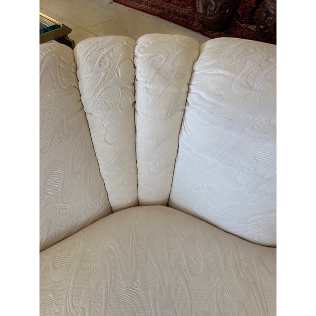 Modern Curvy Jacquard Upholstered Sofas -a Pair For Sale - Image 3 of 13
