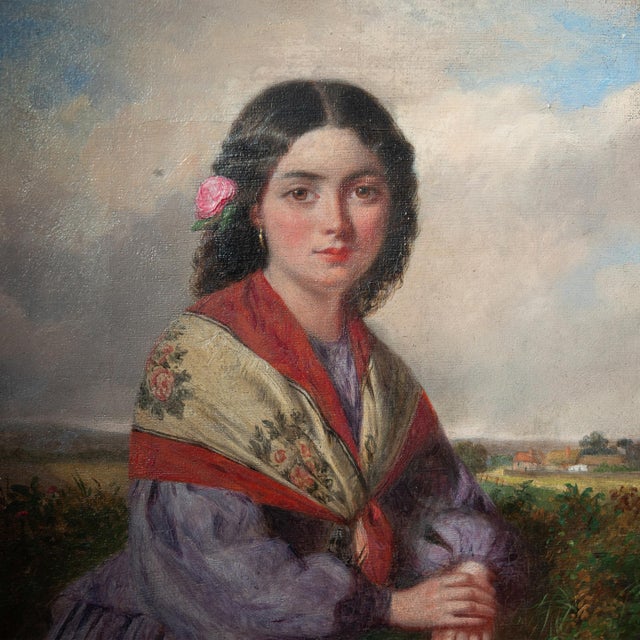 Antique 19th Century Realism Landscape Portrait Oil Painting of a Beautiful Young Woman by Haynes King, 1860 For Sale - Image 11 of 13