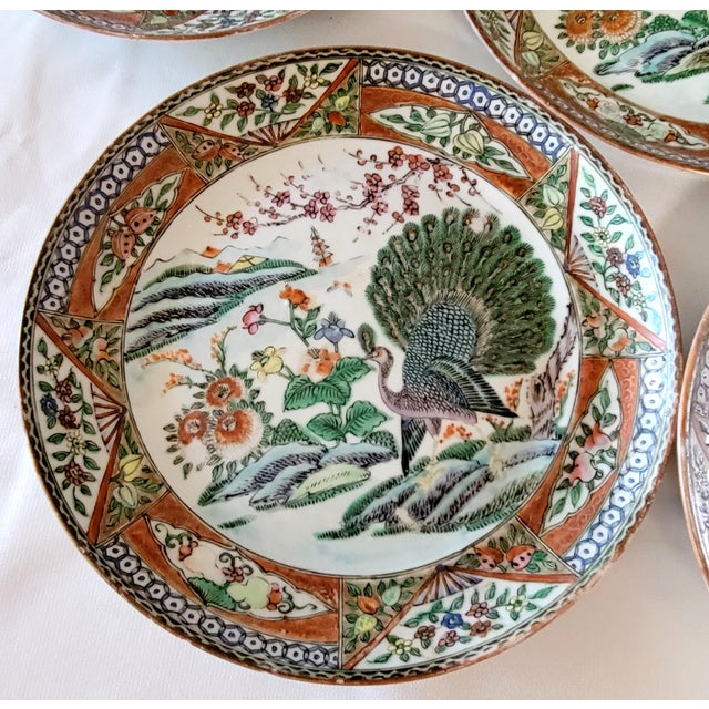 Late 19th Century Chinese Kangxi Style Famille Verte Peacock Porcelain Plates – Set of 7 For Sale - Image 13 of 13