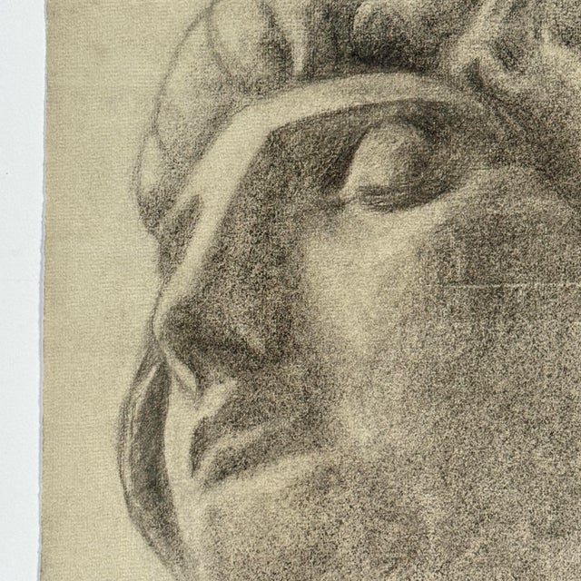 Antique 19th Century French Academic Study of a Greek Bust, Signed (Charcoal on Woven Paper) A 19th century French...