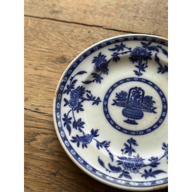 1920's Antique Minton delft pattern plate, shows some chips and signs of wear. Note the Minton England mark on the reverse...
