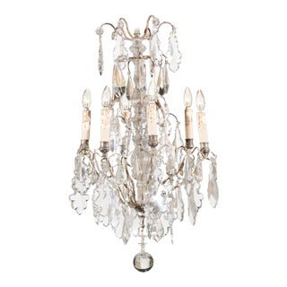 19th Century French Six-Light Crystal Chandelier with Silvered Armature For Sale