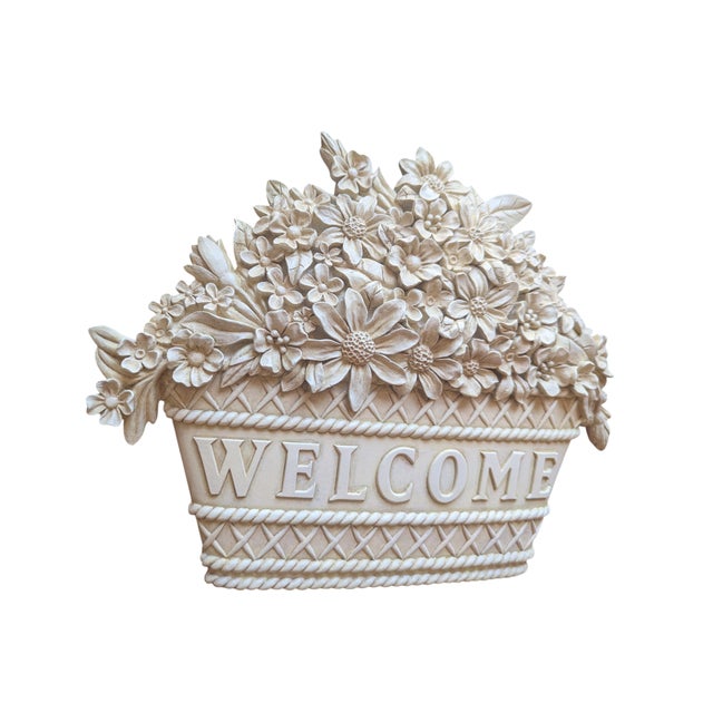 English English Country Basket of Flowers Welcome Sign Plaque For Sale - Image 3 of 6