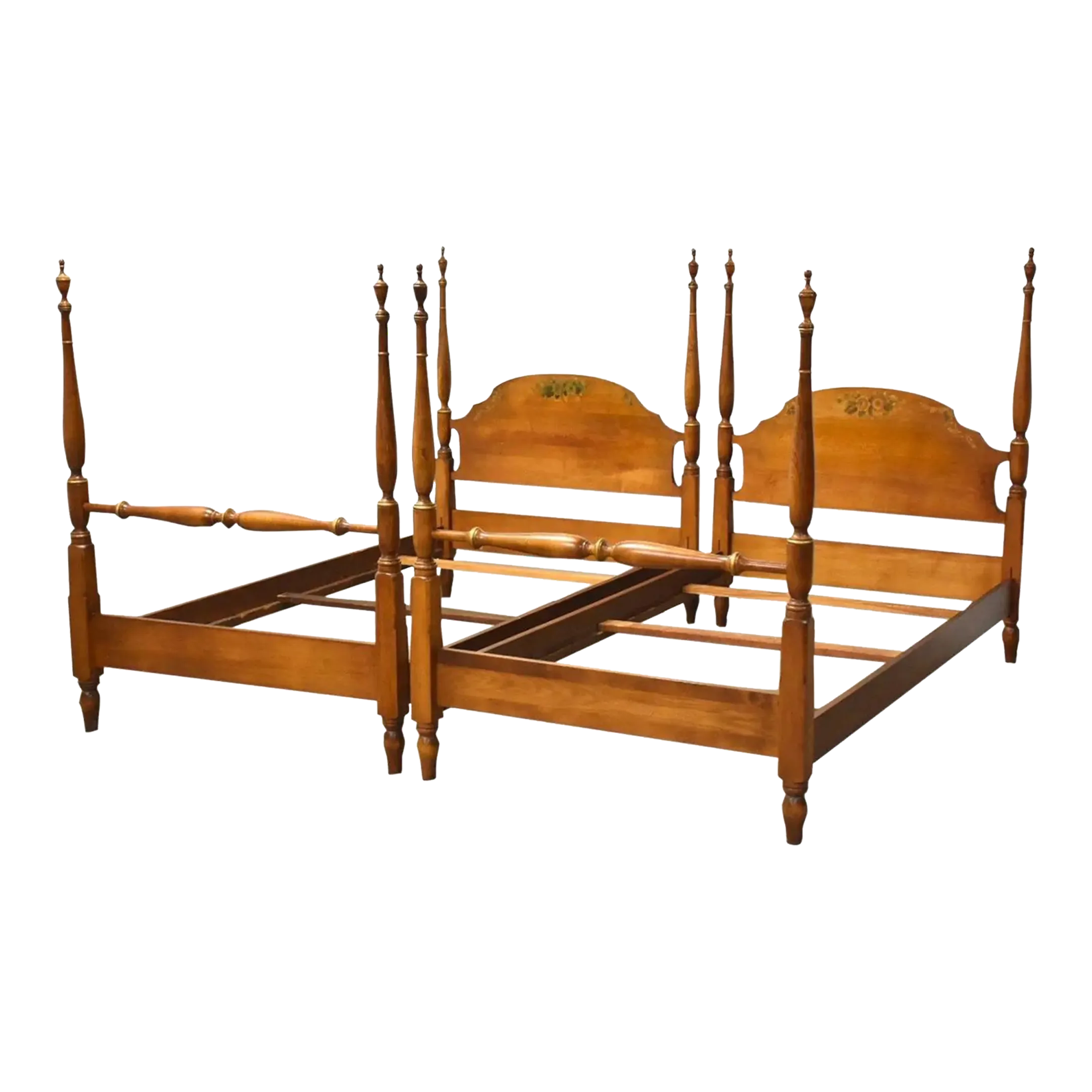 Stenciled Twin Beds by Hitchcock - a Pair | Chairish