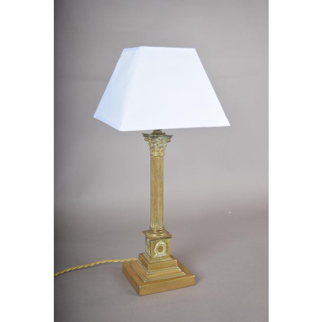 Brass Corinthian Column Table Lamp with Pleated Shade, 1930s For Sale - Image 10 of 13