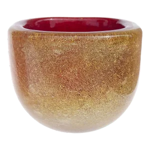 Murano Seguso Vetri d'Arte Poli 1939 Red Pulegoso Gold Flecks Italian Art Deco Glass Dish Bowl