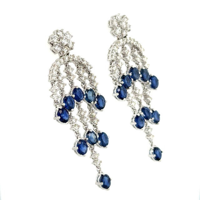 Contemporary Sapphire and Diamond Chandelier Earrings, 18k, Pair For Sale - Image 3 of 4