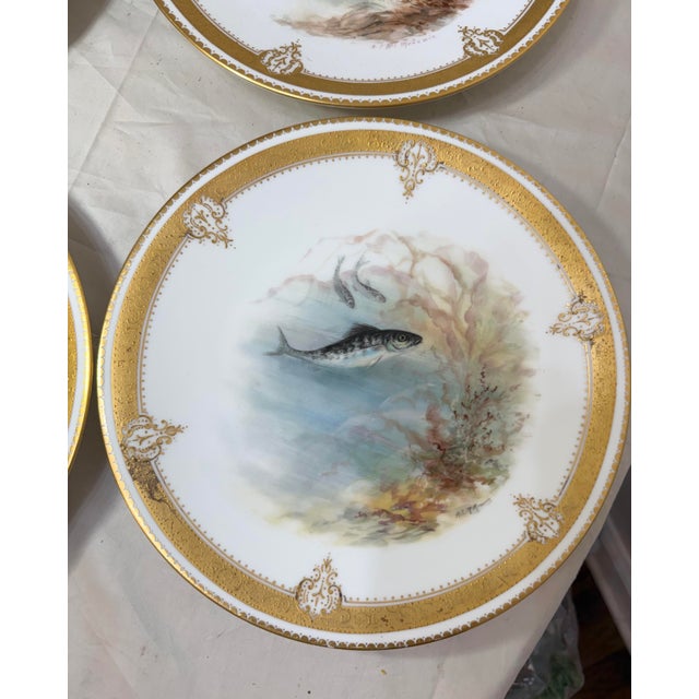Limoges, France Set of 6 Antique 1800's Hand Painted Limoges Tressemanes & Vogt Porcelain Fish Plates For Sale - Image 4 of 18