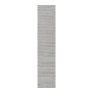 Vintage Turkish Kilim Runner in Soft Ivory, Pale Gray, and Misty Blue Tones For Sale