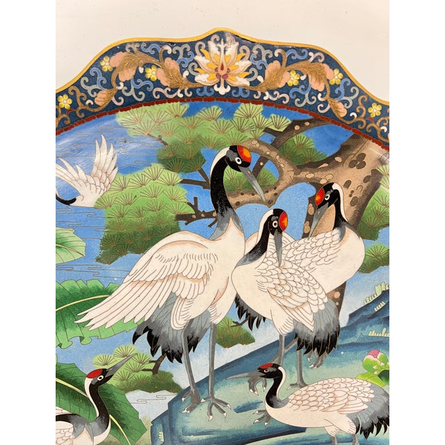 Large Meiji Japanese Cloisonne Charger on Stand For Sale - Image 4 of 9