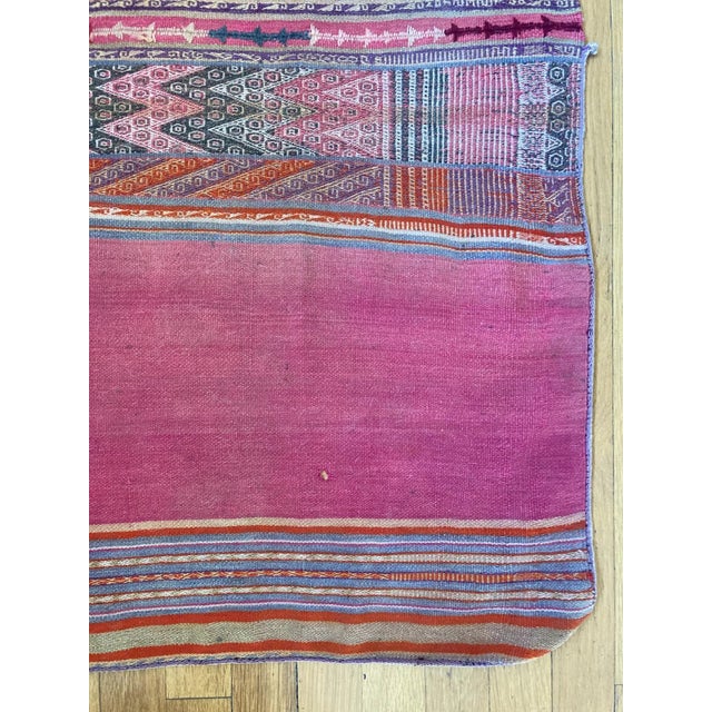 Textile Vintage Pink Hand Woven Aguayo Wool Textile Peruvian 46" by 40" For Sale - Image 7 of 10