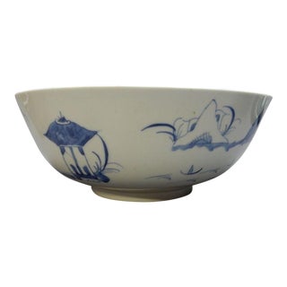 Antique Chinese Export Blue and White Canton Serving Bowl For Sale