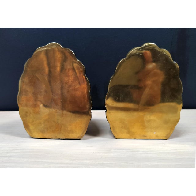 Ben Seibel Vintage 1970s Solid Brass Scaloped Shell Bookends For Sale - Image 4 of 6
