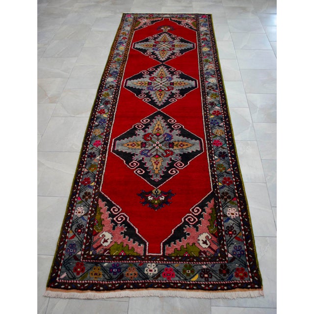 1960s Vintage Hand Knotted Turkish Runner Rug - 3′8″ × 11′3″ For Sale - Image 5 of 11